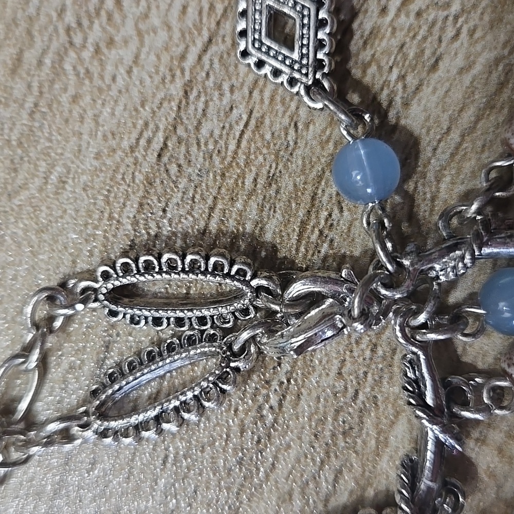 Handmade Silver Tone Filigree Stone Beads AB Crystals Beaded Dangle Necklace💫 - Picture 3 of 6